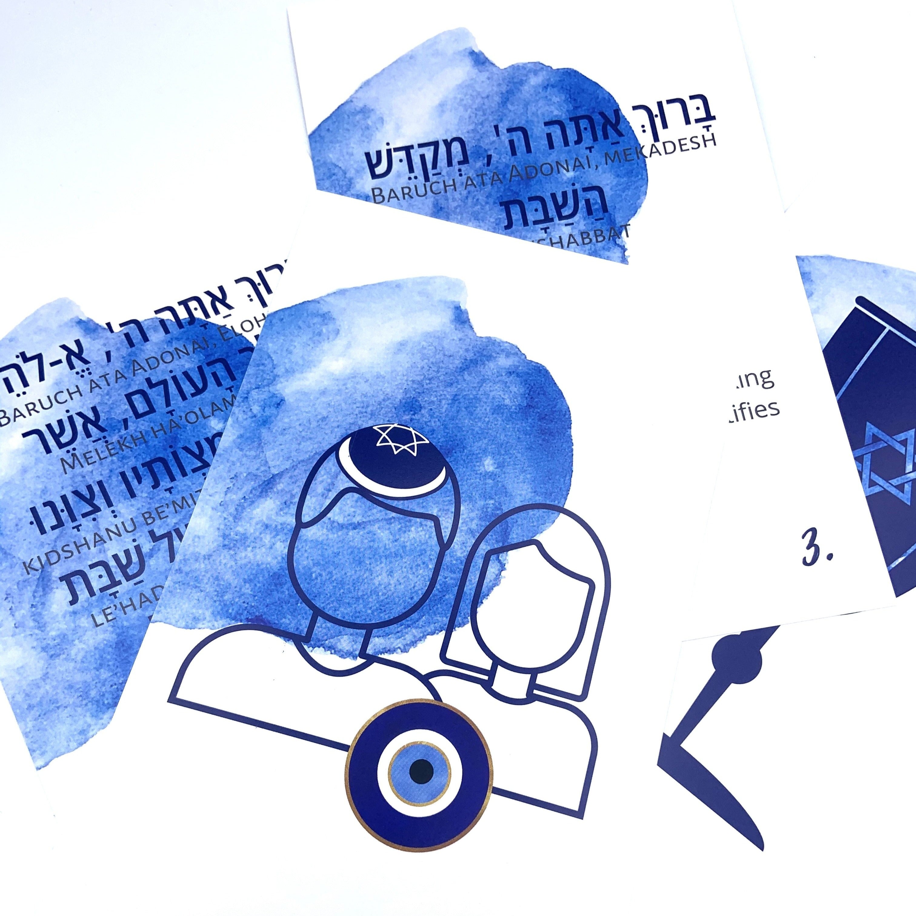 Set of Jewish Blessing Cards- English, Hebrew Transliteration- Peace Love Light Shop