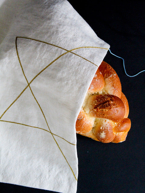 Modern, vintage washed challah cover- Peace Love Light Shop