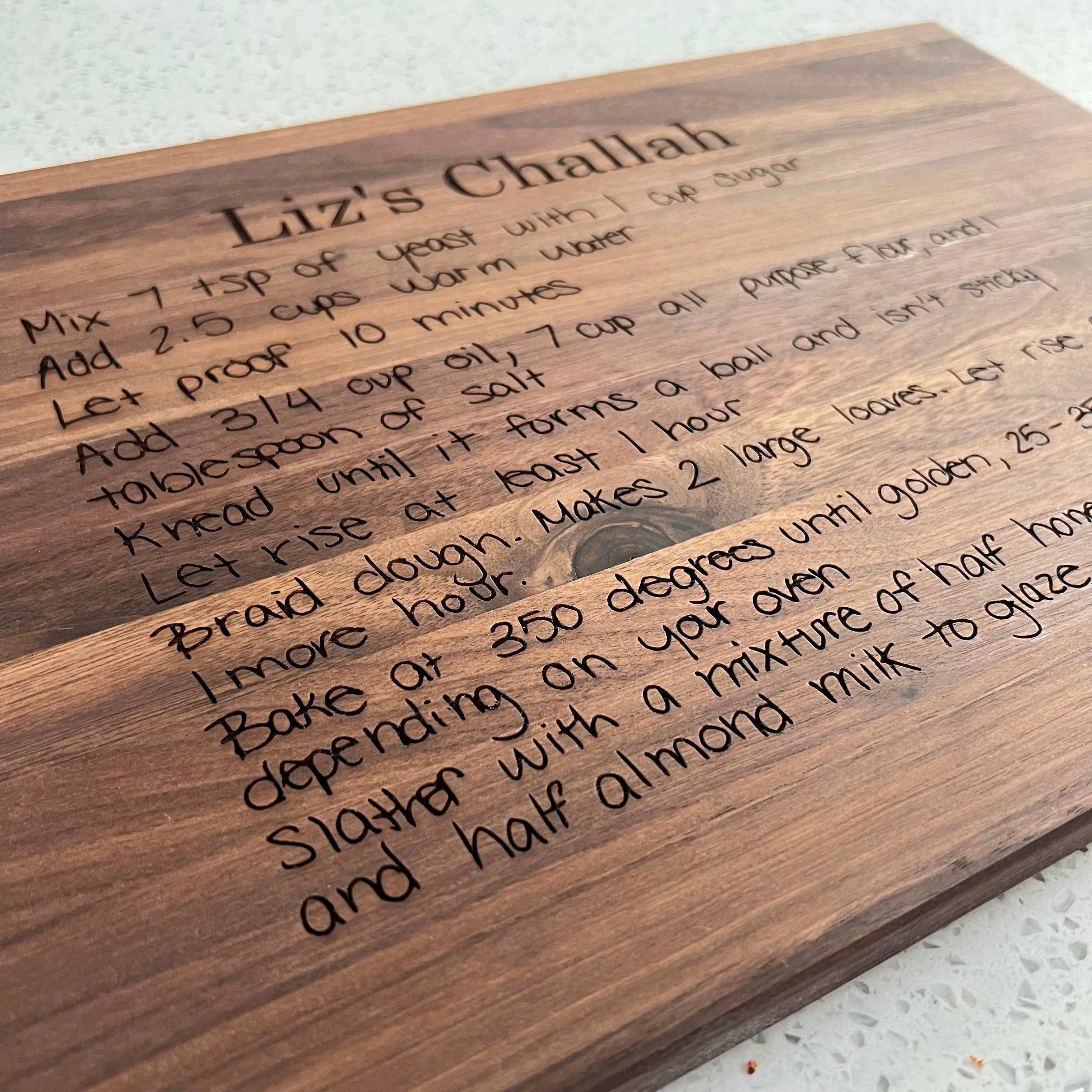 Personalized Challah Board- Recipe.  Peace Love Light Shop