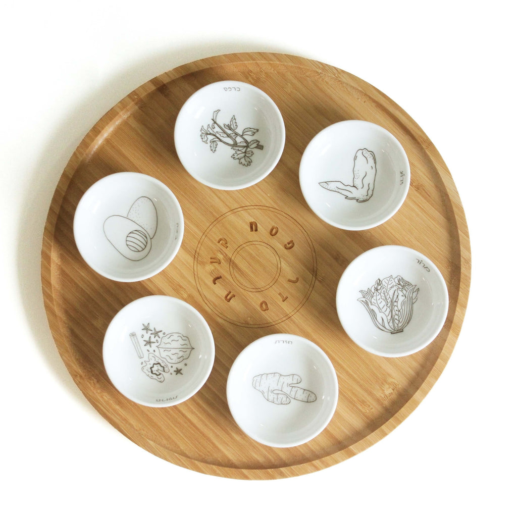 Modern Passover Wood, Ceramic Seder Plate- Peace Love Light Shop