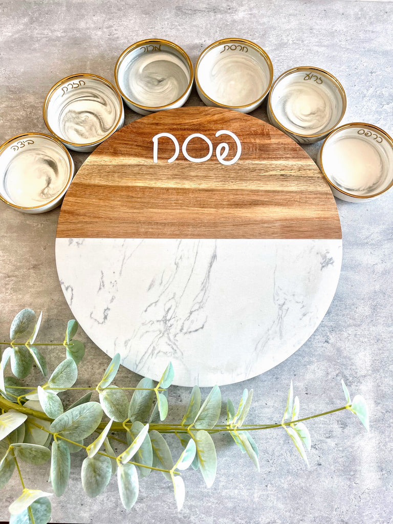 Modern Marble, Wood Seder Plate- Peace Love Light Shop
