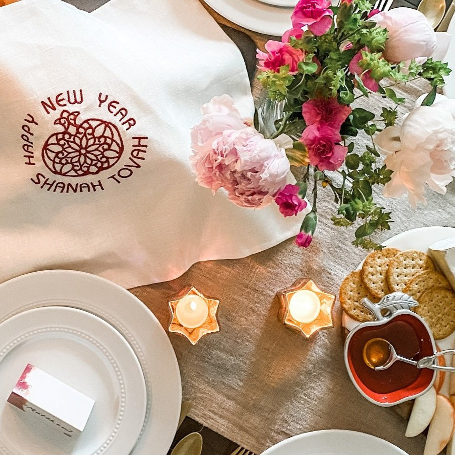 Challah Cover, Pomegranate, Embroidered- Rosh Hashanah - Peace Love Light Shop